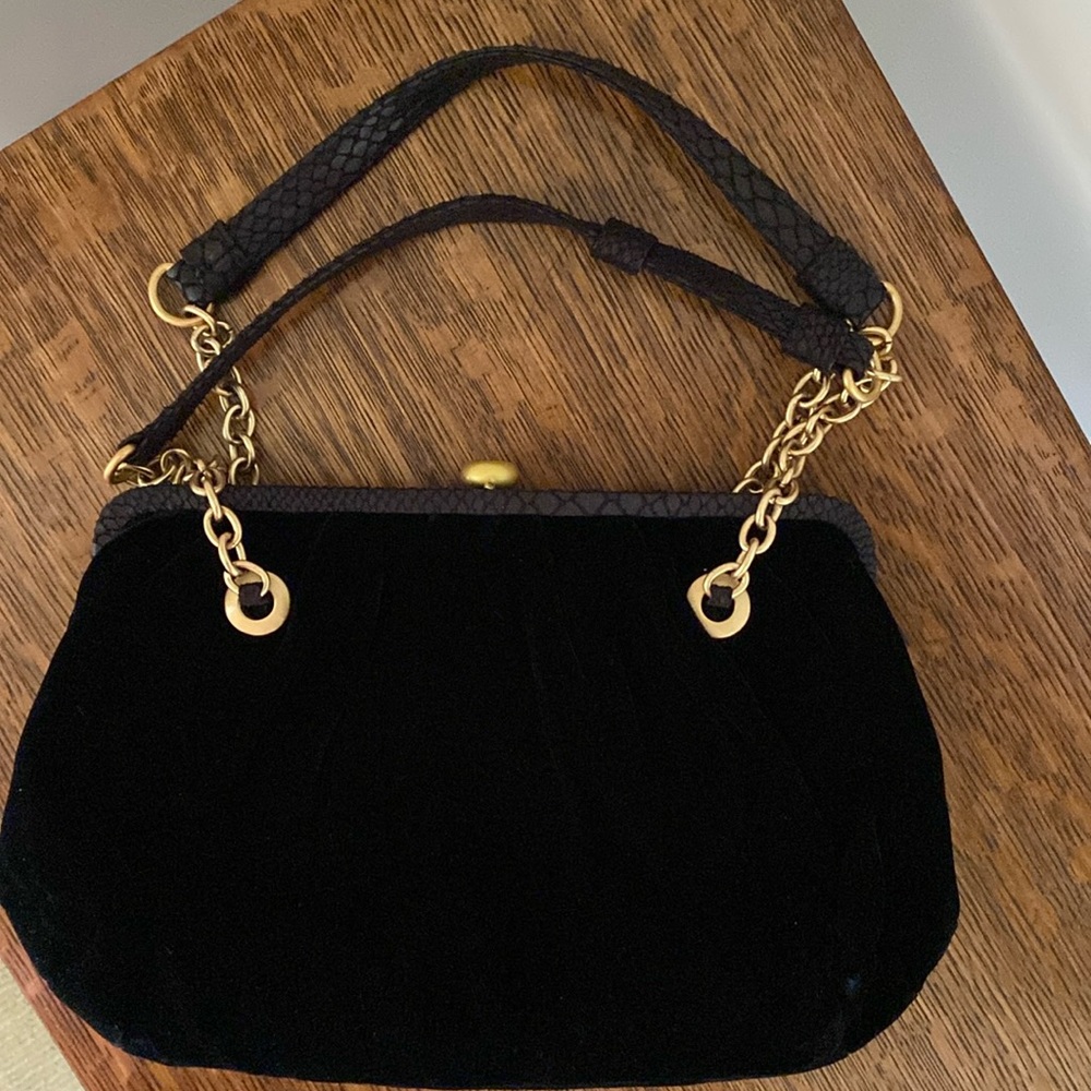 Adrianna Papell Black Velvet Satchel Bag Evening Cocktail Dinner Handbag Purse